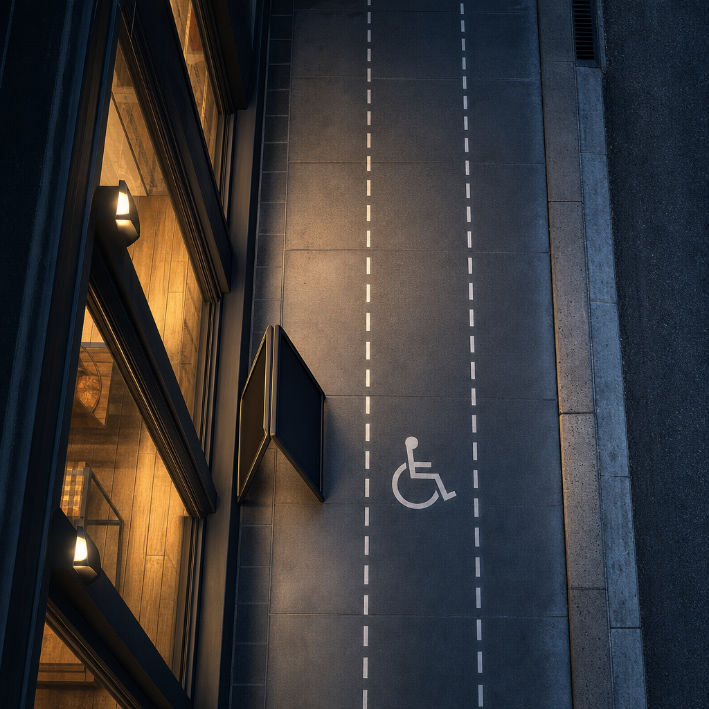 Footpath layout with an A-frame and clear pedestrian route
