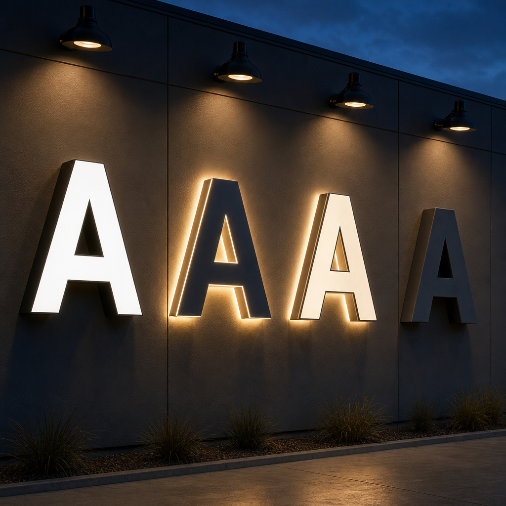 Comparison of front-lit, reverse-lit and combination channel letters