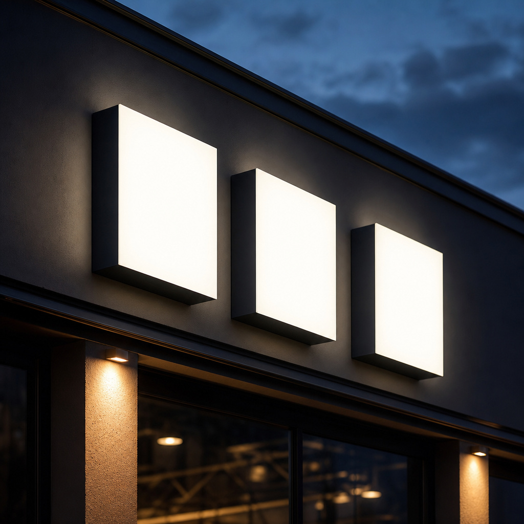 Illuminated built-up acrylic letters mounted on a shopfront fascia