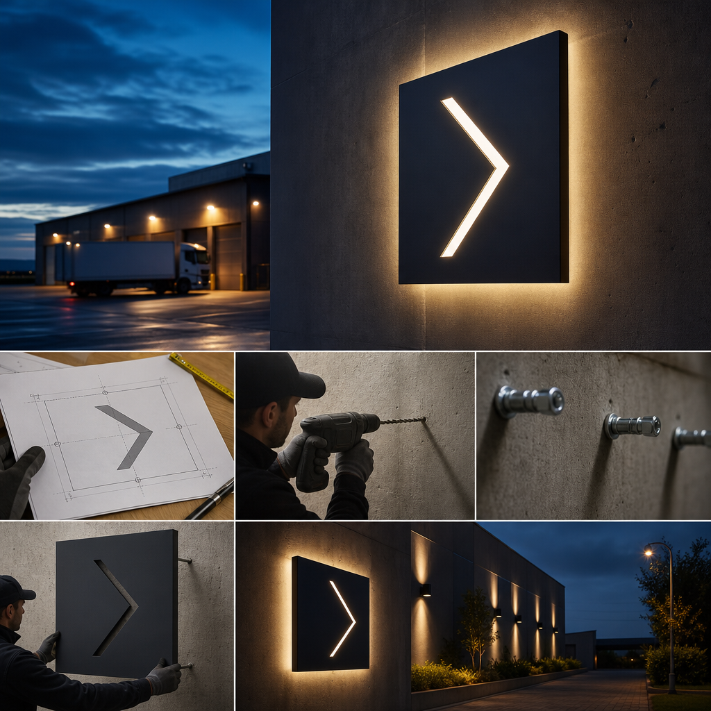 Installer fitting a directional sign using location drawings