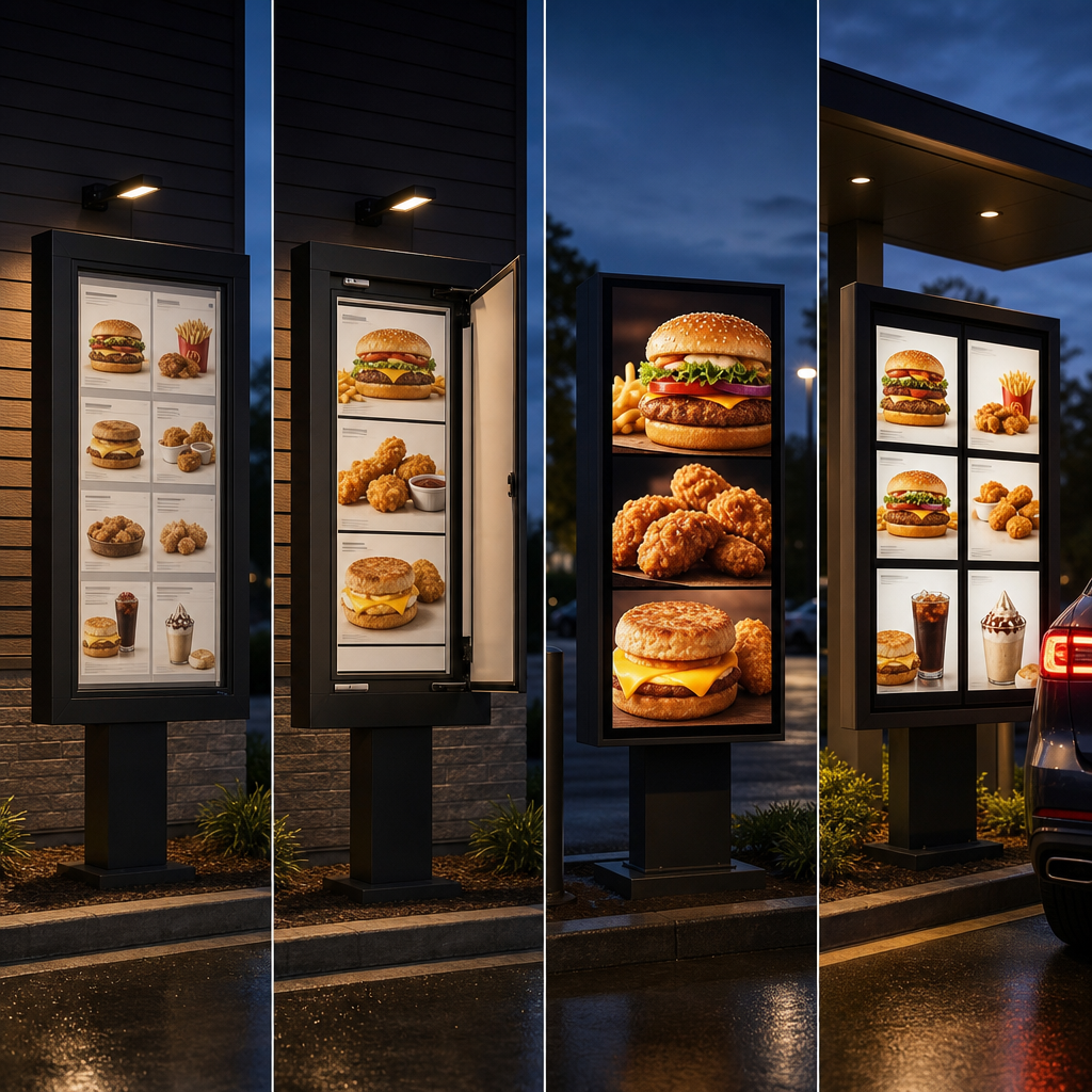 Comparison of printed, interchangeable, digital and hybrid menu boards