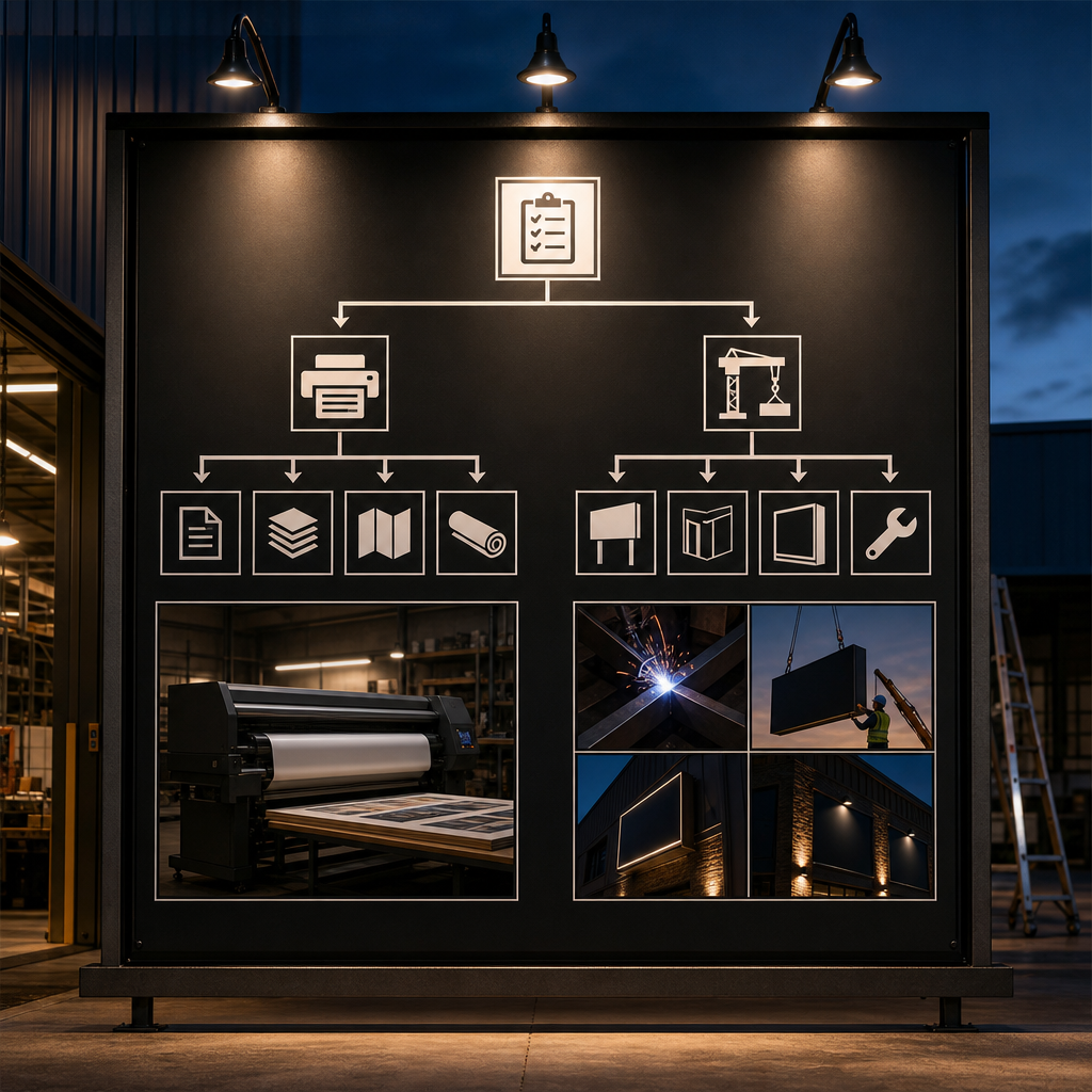 Decision flowchart for choosing retail printing or professional signage